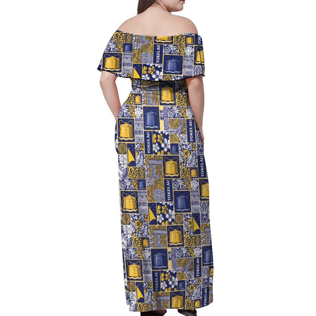 Tokelau Manuia te Kilihimahi Off Shoulder Maxi Dress Pacific Patchwork Xmas Vibes LT9 - Polynesian Pride
