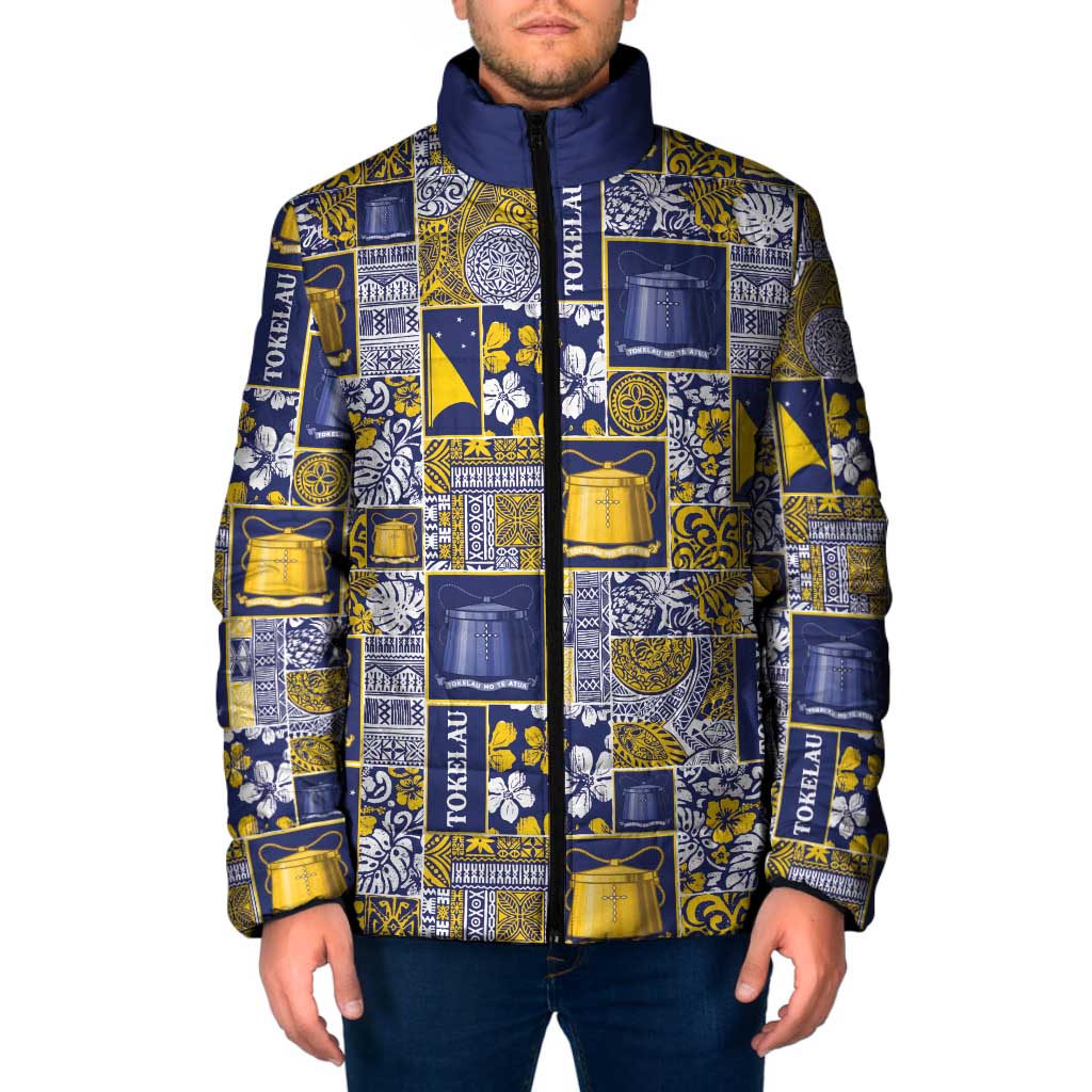 Tokelau Manuia te Kilihimahi Padded Jacket Pacific Patchwork Xmas Vibes LT9 Men Blue - Polynesian Pride