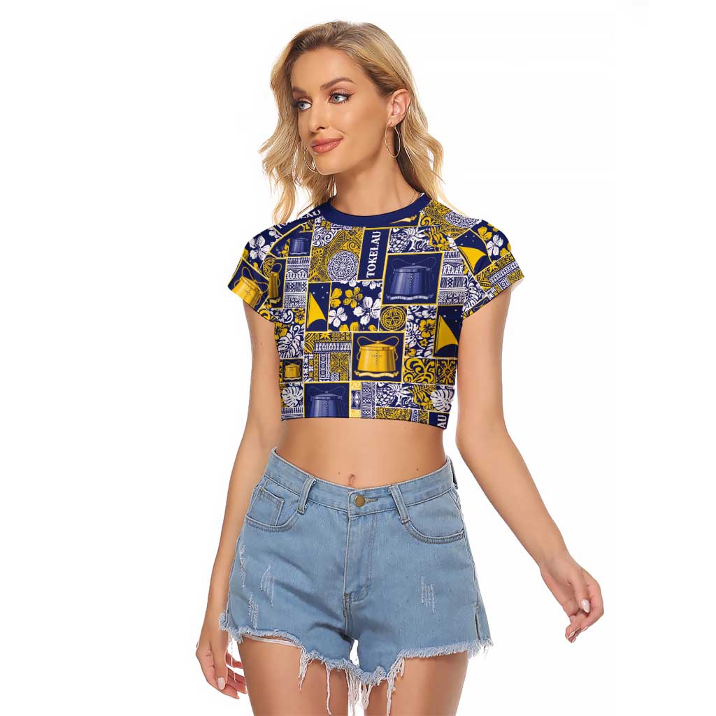 Tokelau Manuia te Kilihimahi Raglan Cropped T Shirt Pacific Patchwork Xmas Vibes LT9 Female Blue - Polynesian Pride