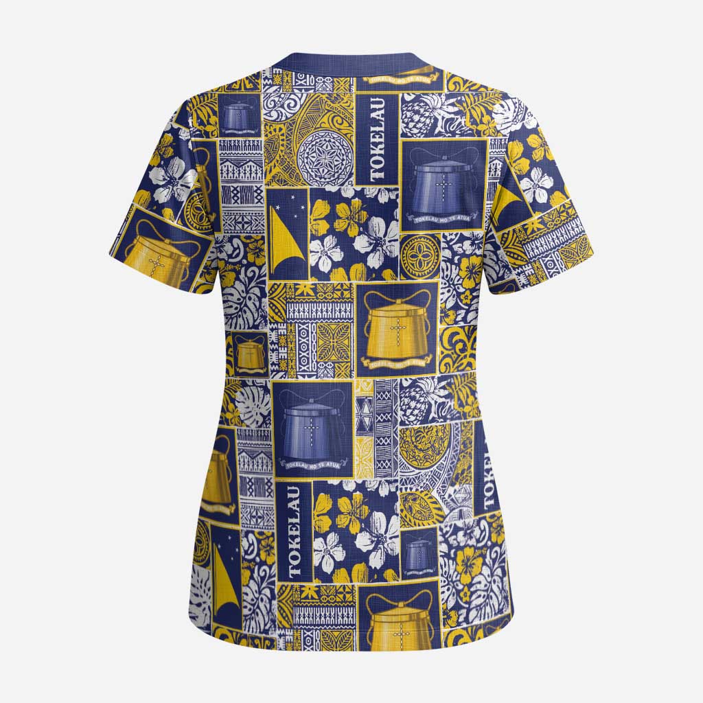 Tokelau Manuia te Kilihimahi Scrub Top Pacific Patchwork Xmas Vibes LT9 - Polynesian Pride