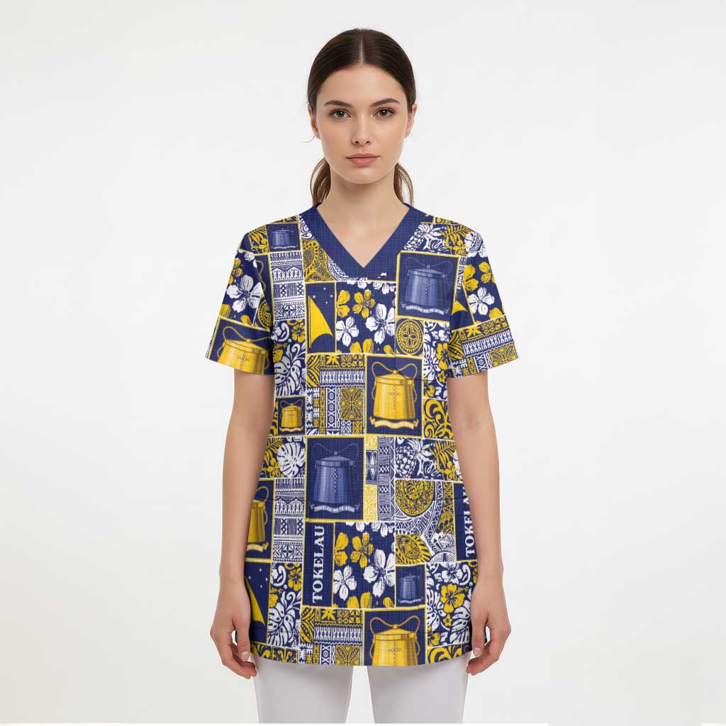 Tokelau Manuia te Kilihimahi Scrub Top Pacific Patchwork Xmas Vibes LT9 - Polynesian Pride