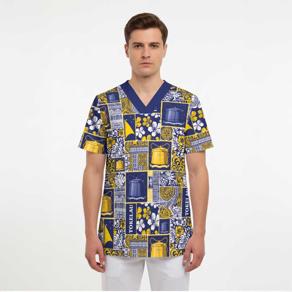 Tokelau Manuia te Kilihimahi Scrub Top Pacific Patchwork Xmas Vibes LT9 - Polynesian Pride