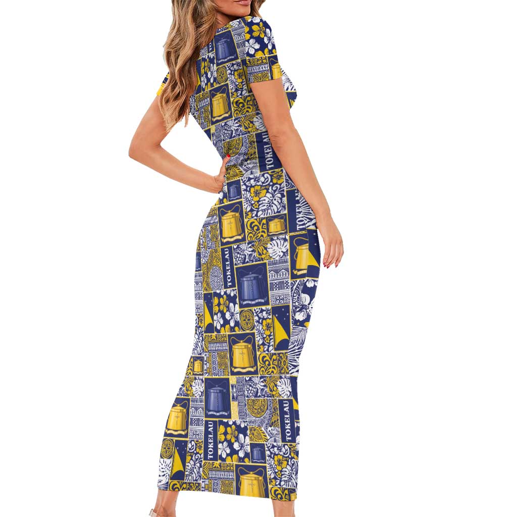 Tokelau Manuia te Kilihimahi Short Sleeve Bodycon Dress Pacific Patchwork Xmas Vibes LT9 - Polynesian Pride