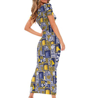 Tokelau Manuia te Kilihimahi Short Sleeve Bodycon Dress Pacific Patchwork Xmas Vibes LT9 - Polynesian Pride