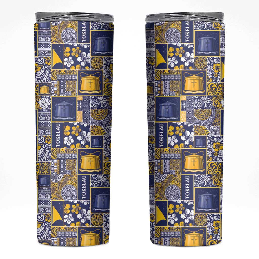 Tokelau Manuia te Kilihimahi Skinny Tumbler Pacific Patchwork Xmas Vibes LT9 Blue - Polynesian Pride