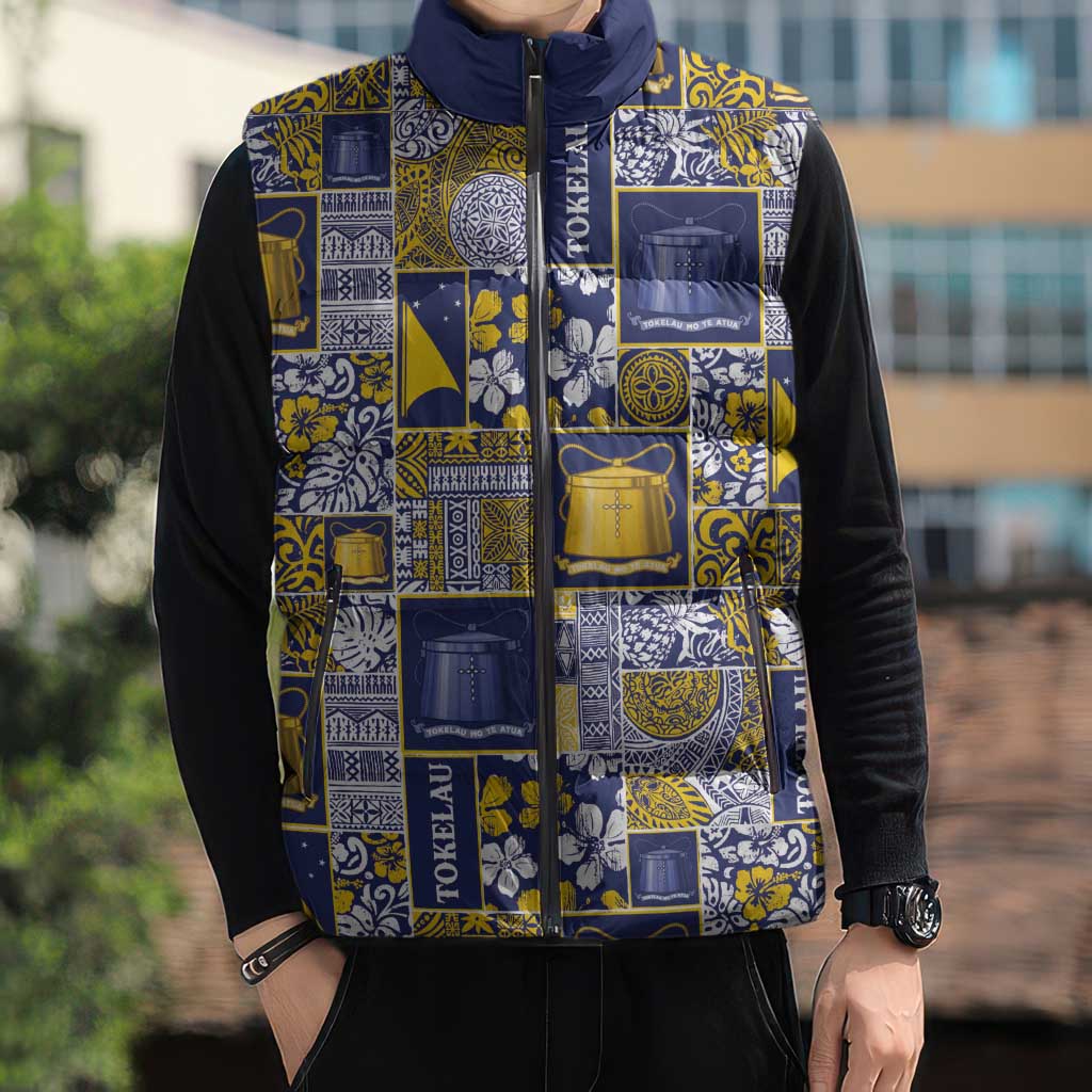 Tokelau Manuia te Kilihimahi Sleeveless Puffer Jacket Pacific Patchwork Xmas Vibes LT9 - Polynesian Pride