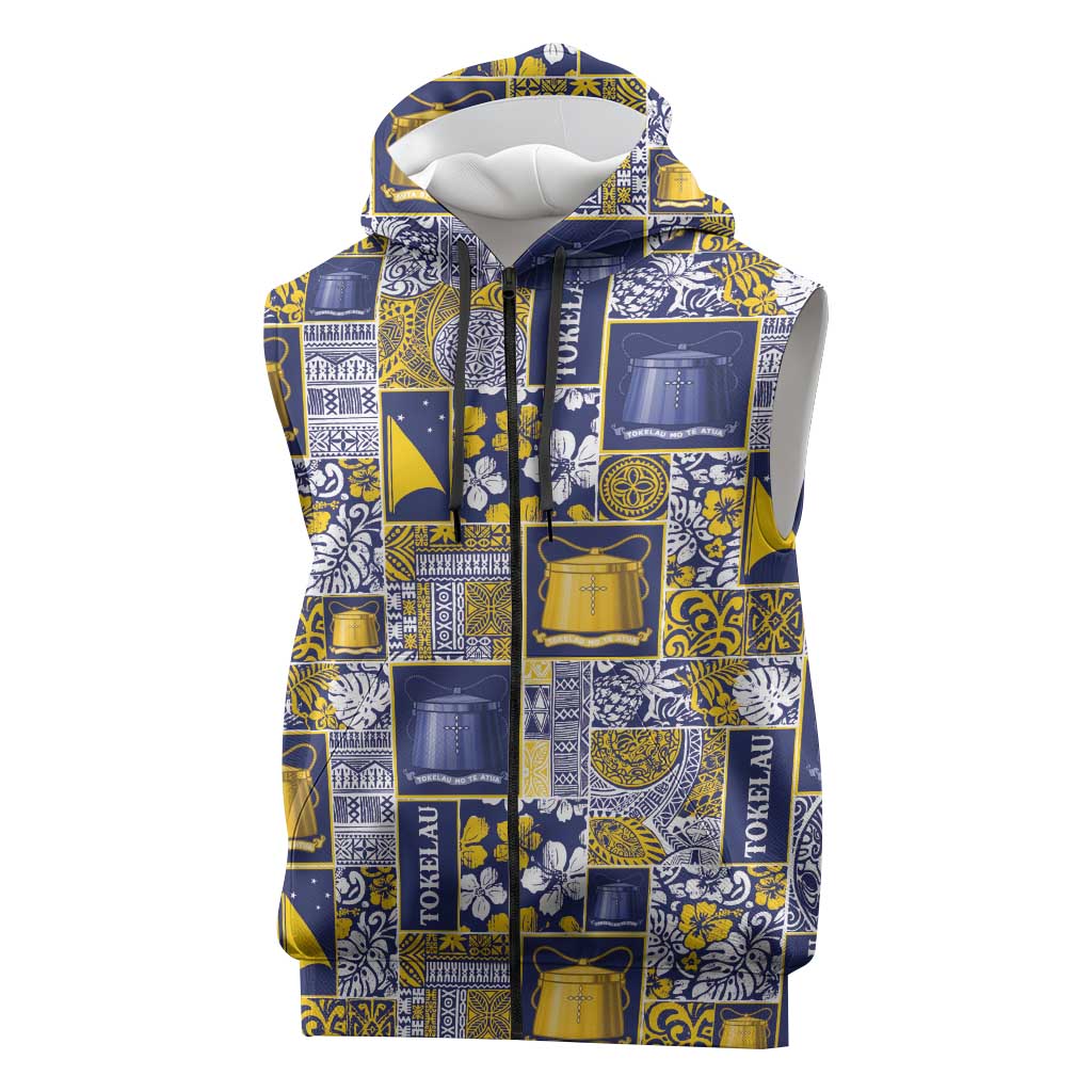 Tokelau Manuia te Kilihimahi Sleeveless Zip Hoodie Pacific Patchwork Xmas Vibes - Polynesian Pride