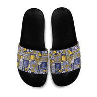Tokelau Manuia te Kilihimahi Slide Sandals Pacific Patchwork Xmas Vibes LT9 Blue - Polynesian Pride