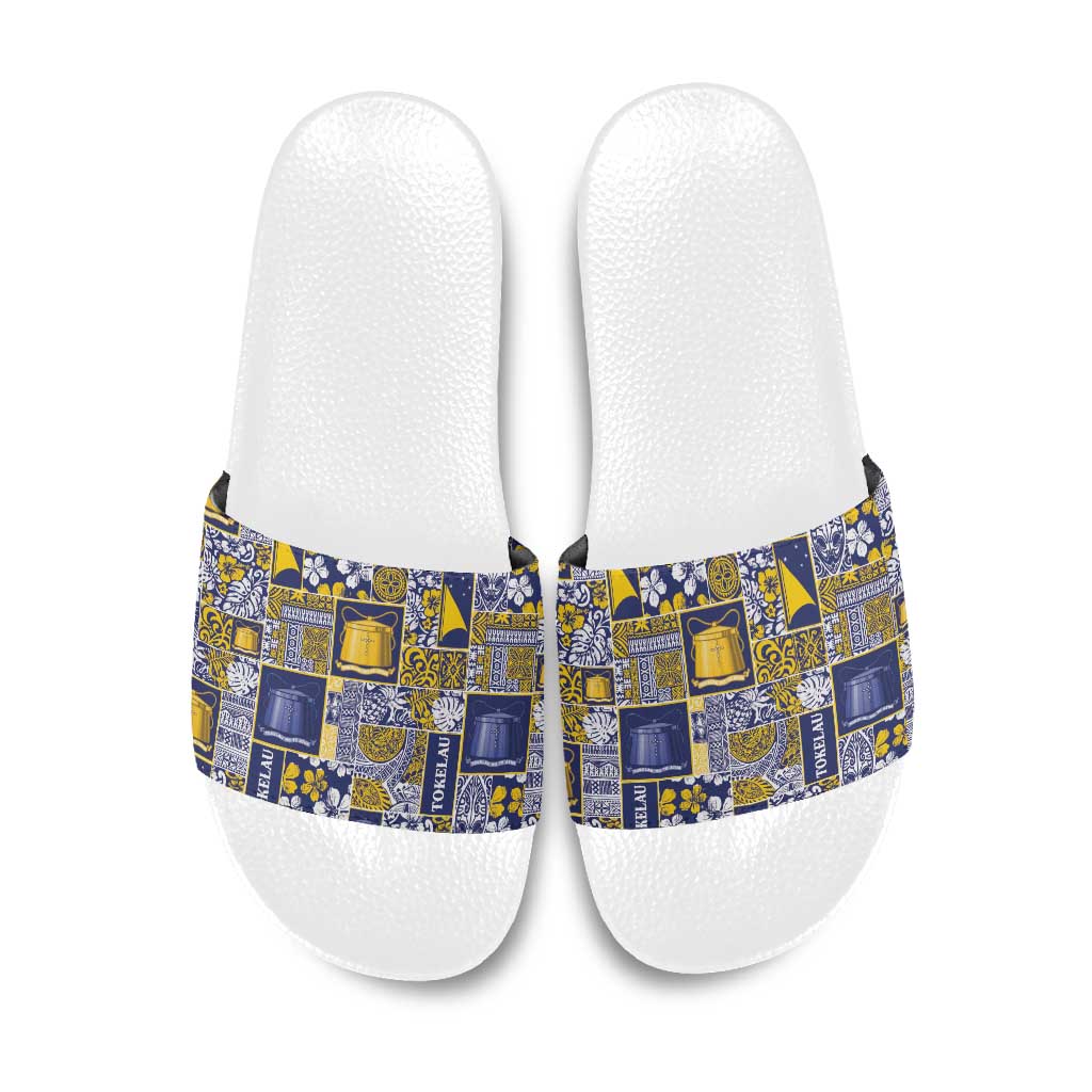 Tokelau Manuia te Kilihimahi Slide Sandals Pacific Patchwork Xmas Vibes LT9 Blue - Polynesian Pride