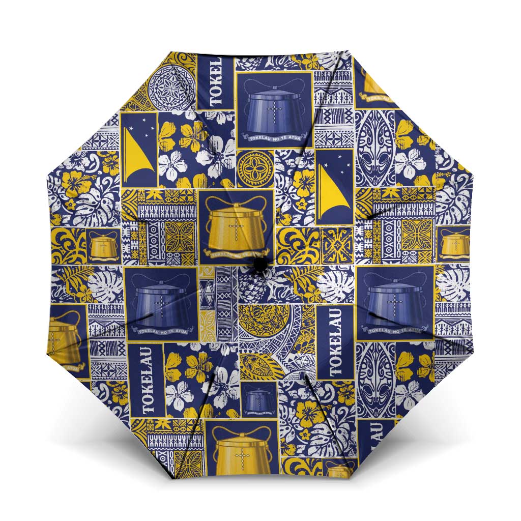 Tokelau Manuia te Kilihimahi Umbrella Pacific Patchwork Xmas Vibes LT9 One Size Folded 11.42 inch Opened Diameter 37.4 inch Blue - Polynesian Pride