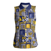Tokelau Manuia te Kilihimahi Women Sleeveless Polo Shirt Pacific Patchwork Xmas Vibes LT9 Female Blue - Polynesian Pride