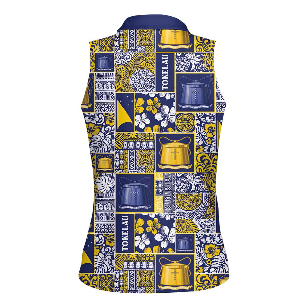 Tokelau Manuia te Kilihimahi Women Sleeveless Polo Shirt Pacific Patchwork Xmas Vibes LT9 - Polynesian Pride