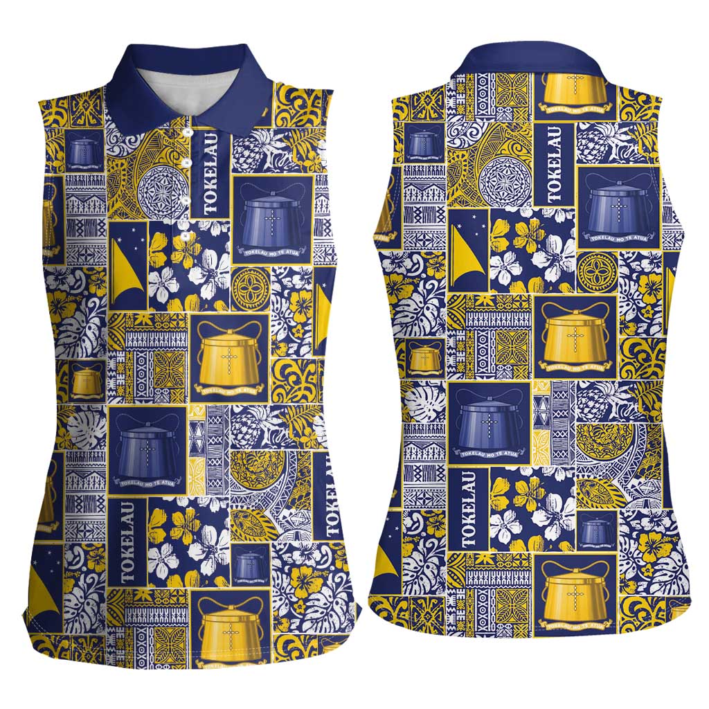 Tokelau Manuia te Kilihimahi Women Sleeveless Polo Shirt Pacific Patchwork Xmas Vibes LT9 - Polynesian Pride