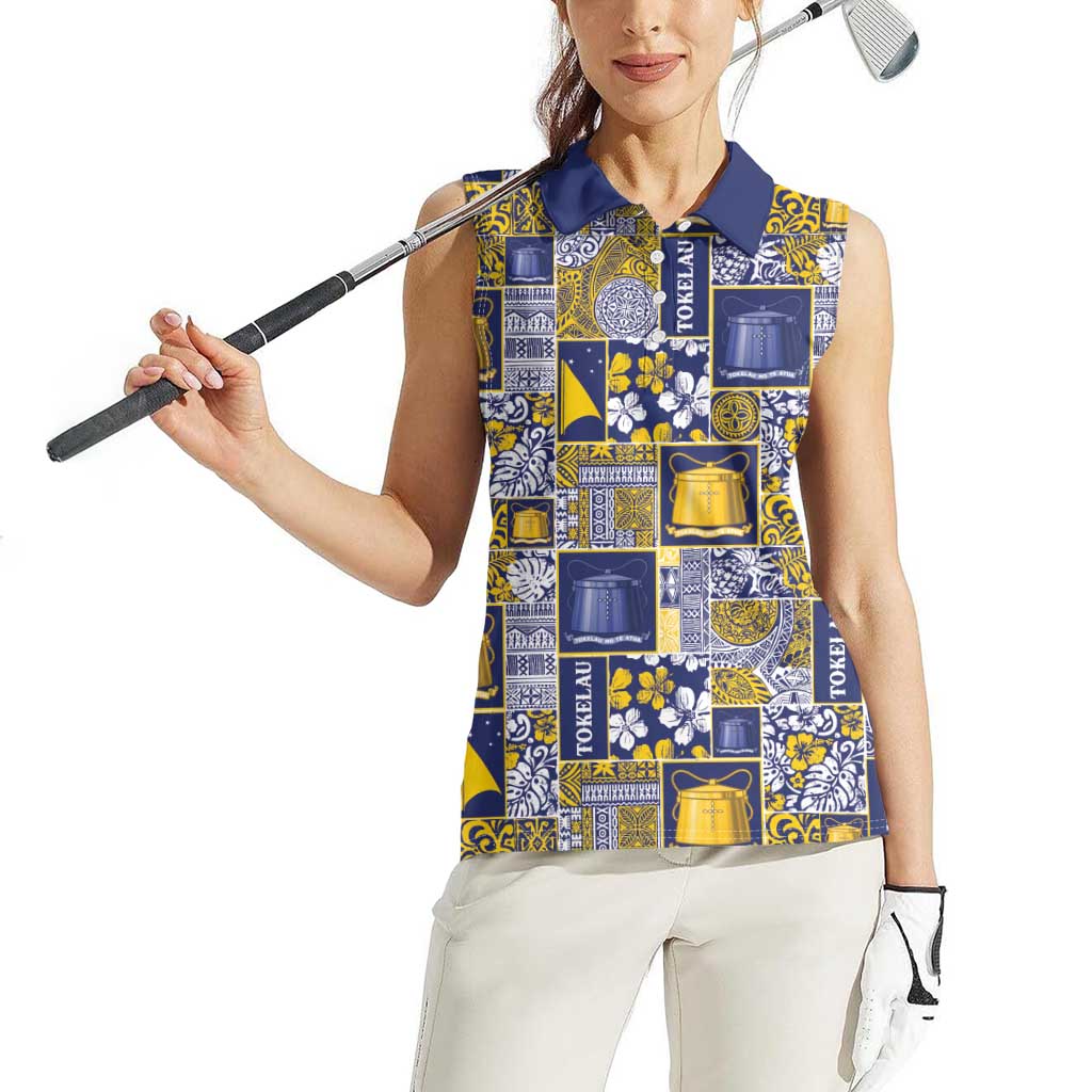 Tokelau Manuia te Kilihimahi Women Sleeveless Polo Shirt Pacific Patchwork Xmas Vibes LT9 - Polynesian Pride