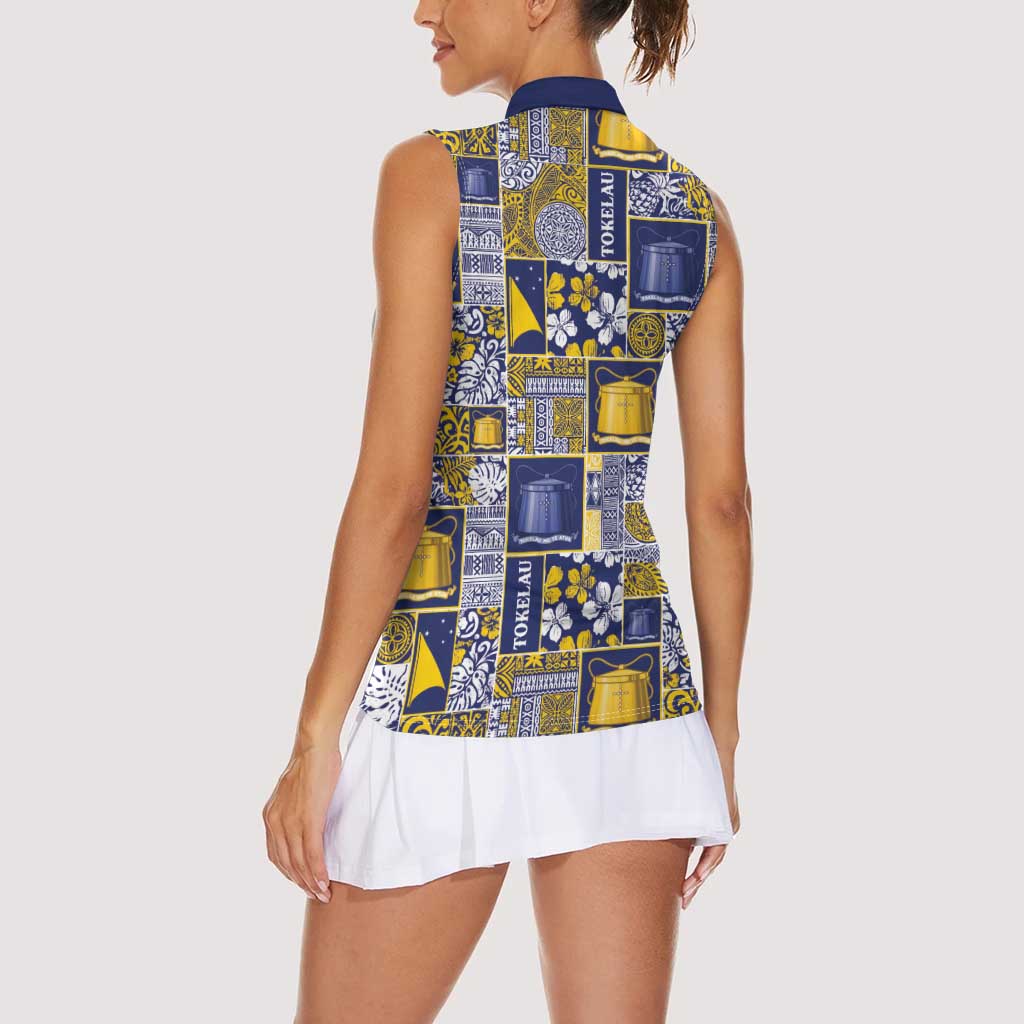 Tokelau Manuia te Kilihimahi Women Sleeveless Polo Shirt Pacific Patchwork Xmas Vibes LT9 - Polynesian Pride
