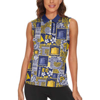 Tokelau Manuia te Kilihimahi Women Sleeveless Polo Shirt Pacific Patchwork Xmas Vibes LT9 - Polynesian Pride