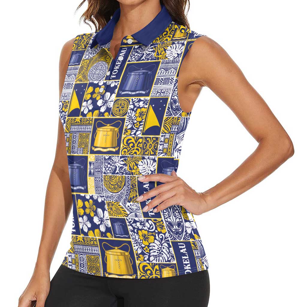 Tokelau Manuia te Kilihimahi Women Sleeveless Polo Shirt Pacific Patchwork Xmas Vibes LT9 - Polynesian Pride