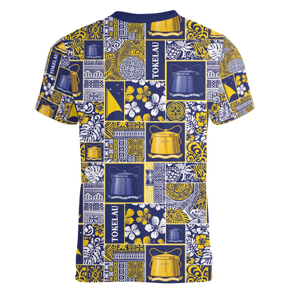 Tokelau Manuia te Kilihimahi Women V-Neck T-Shirt Pacific Patchwork Xmas Vibes - Polynesian Pride