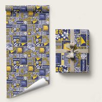 Tokelau Manuia te Kilihimahi Wrapping Paper Pacific Patchwork Xmas Vibes LT9 58" × 23" Blue - Polynesian Pride