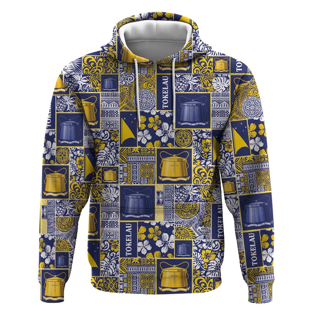Tokelau Manuia te Kilihimahi Zip Hoodie Pacific Patchwork Xmas Vibes LT9 Pullover Hoodie Blue - Polynesian Pride