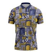 Tokelau Manuia te Kilihimahi Zipper Polo Shirt Pacific Patchwork Xmas Vibes LT9 Blue - Polynesian Pride