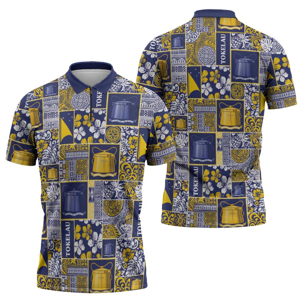 Tokelau Manuia te Kilihimahi Zipper Polo Shirt Pacific Patchwork Xmas Vibes LT9 - Polynesian Pride