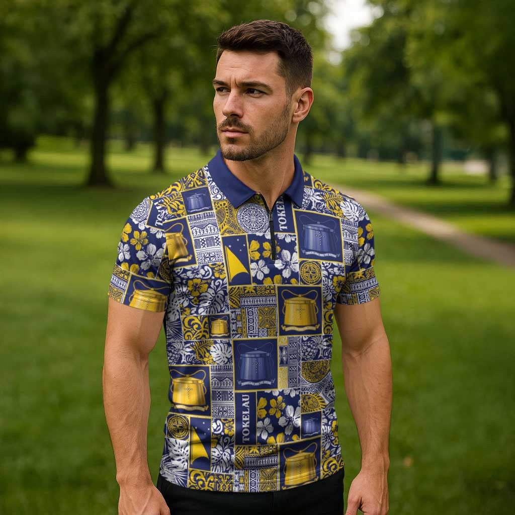 Tokelau Manuia te Kilihimahi Zipper Polo Shirt Pacific Patchwork Xmas Vibes LT9 - Polynesian Pride