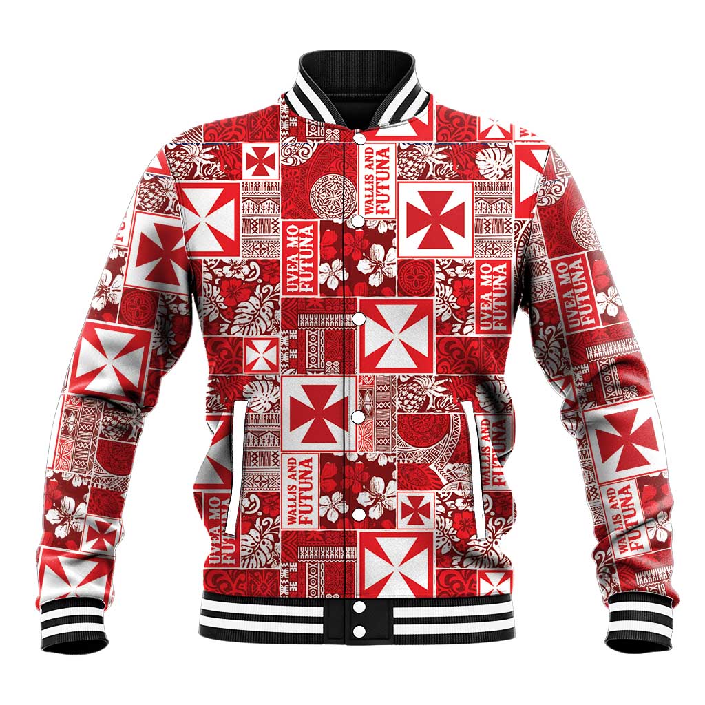 Wallis Et Futuna Kilisimasi Fiefia Baseball Jacket Pacific Patchwork Xmas Vibes LT9 Unisex Red - Polynesian Pride