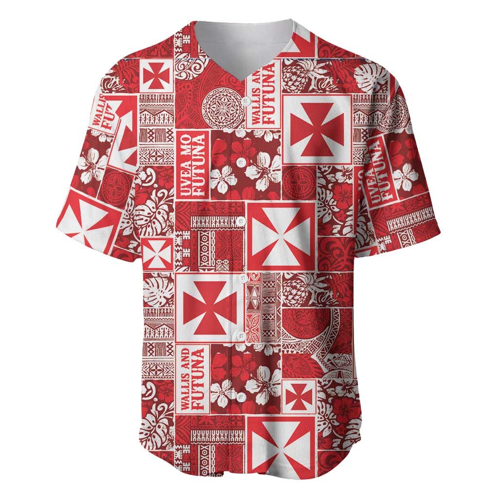 Wallis Et Futuna Kilisimasi Fiefia Baseball Jersey Pacific Patchwork Xmas Vibes LT9 Red - Polynesian Pride
