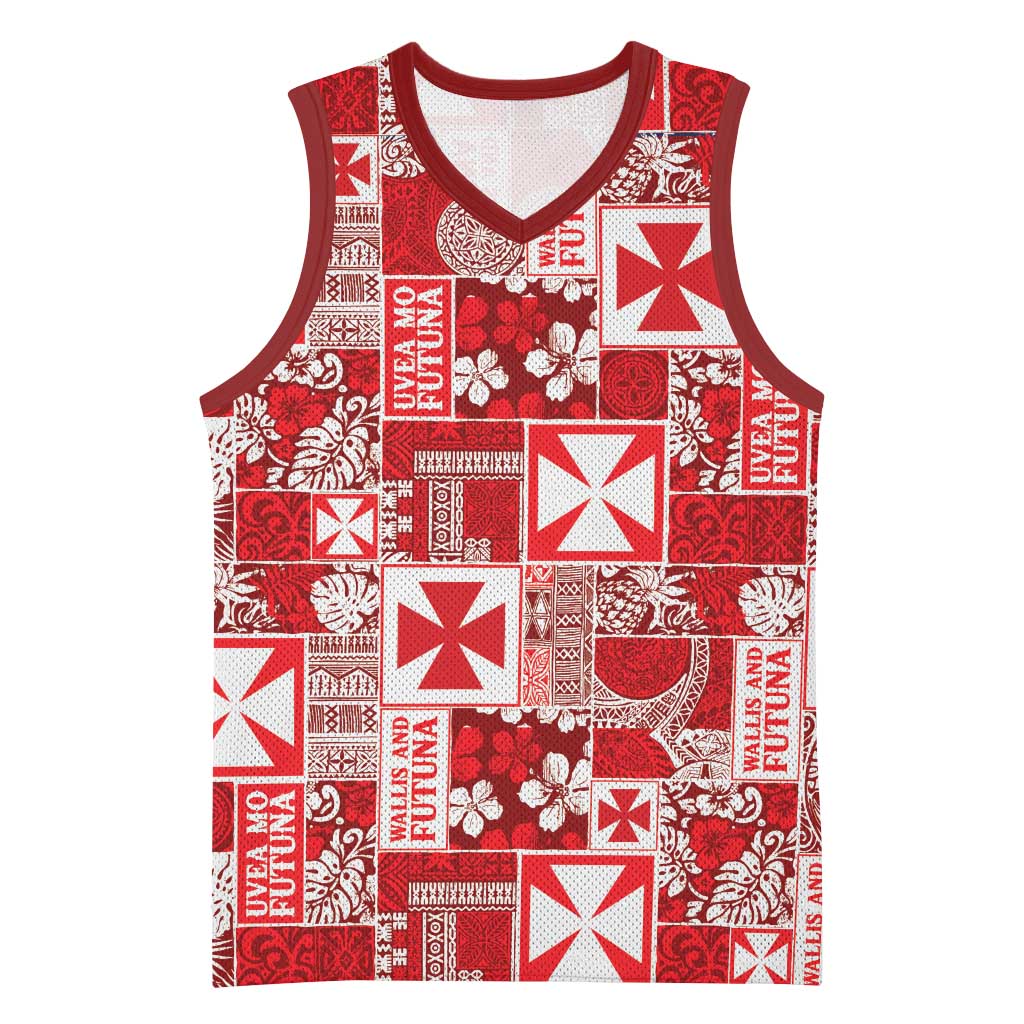 Wallis Et Futuna Kilisimasi Fiefia Basketball Jersey Pacific Patchwork Xmas Vibes LT9 Unisex Red - Polynesian Pride