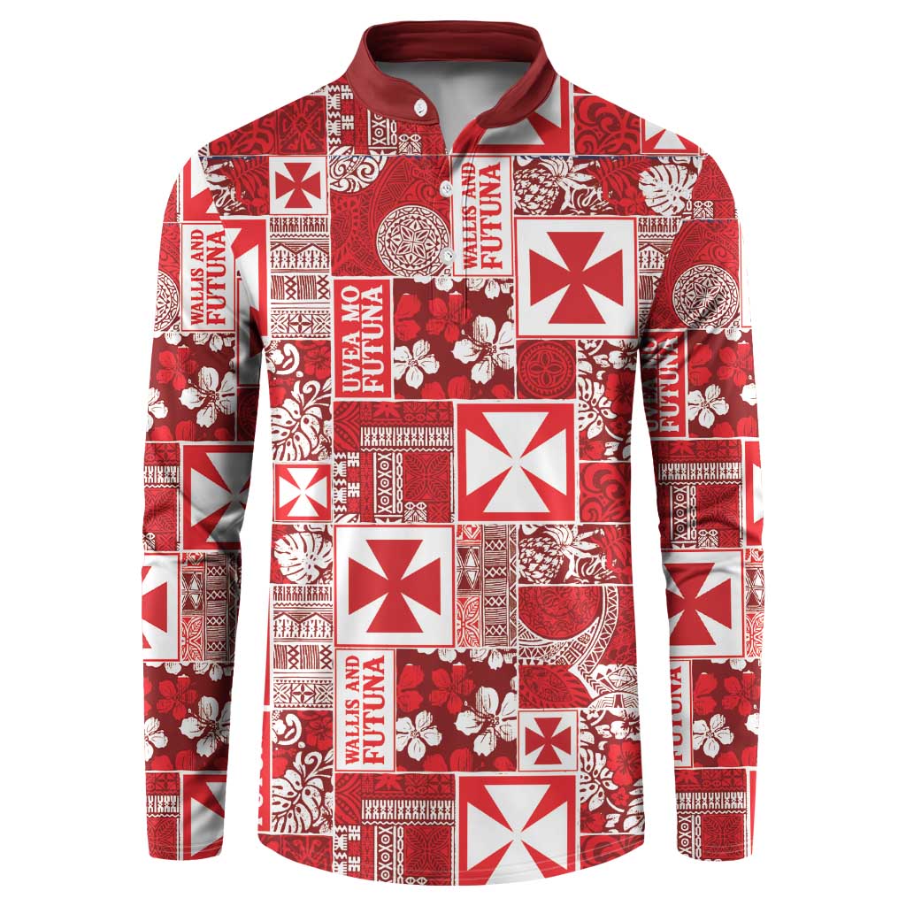 Wallis Et Futuna Kilisimasi Fiefia Button Sweatshirt Pacific Patchwork Xmas Vibes LT9 Red - Polynesian Pride
