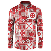 Wallis Et Futuna Kilisimasi Fiefia Button Sweatshirt Pacific Patchwork Xmas Vibes LT9 Red - Polynesian Pride