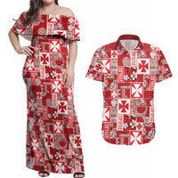 Wallis Et Futuna Kilisimasi Fiefia Couples Matching Off Shoulder Maxi Dress and Hawaiian Shirt Pacific Patchwork Xmas Vibes - Polynesian Pride