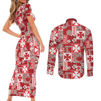 Wallis Et Futuna Kilisimasi Fiefia Couples Matching Short Sleeve Bodycon Dress and Long Sleeve Button Shirt Pacific Patchwork Xmas Vibes - Polynesian Pride