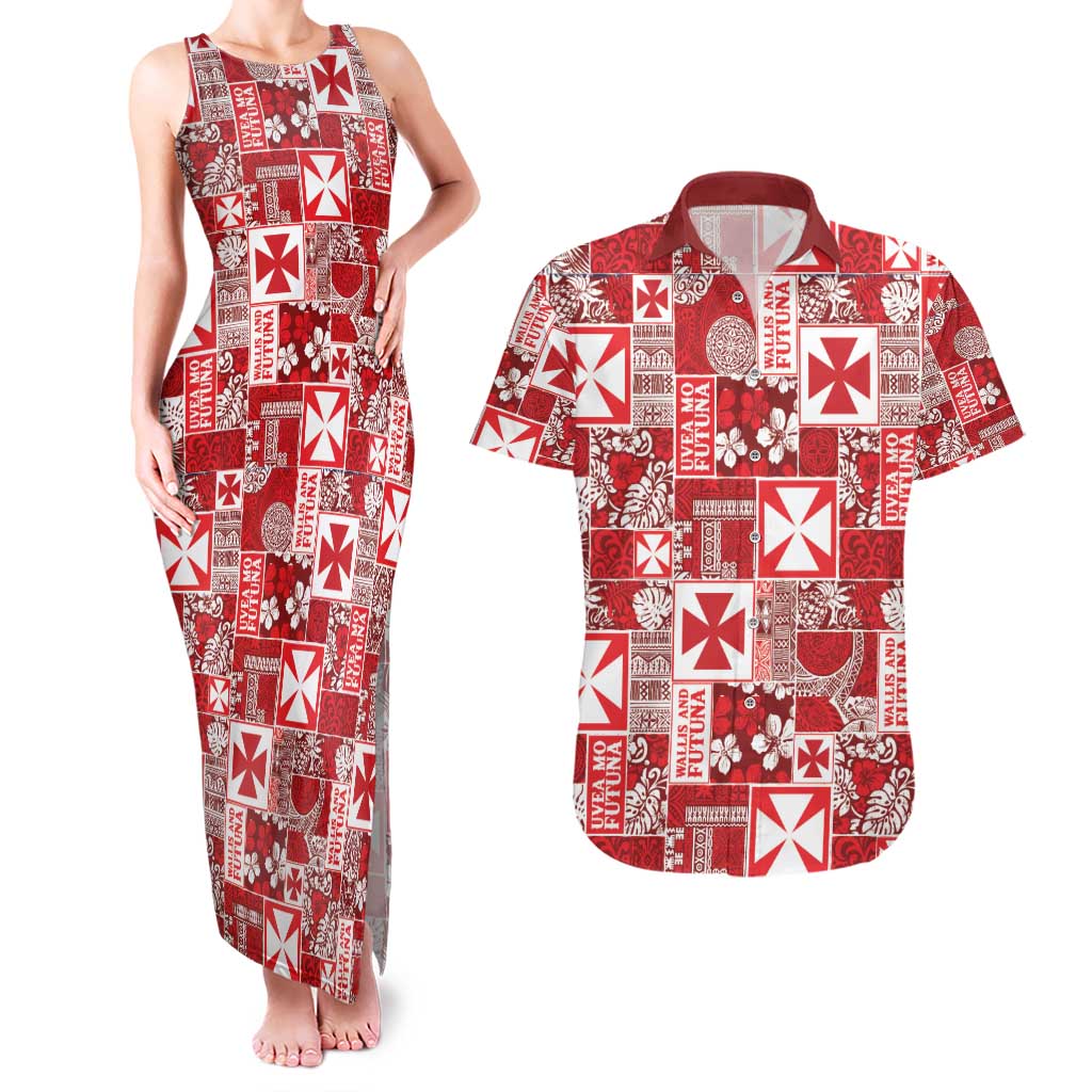 Wallis Et Futuna Kilisimasi Fiefia Couples Matching Tank Maxi Dress and Hawaiian Shirt Pacific Patchwork Xmas Vibes - Polynesian Pride