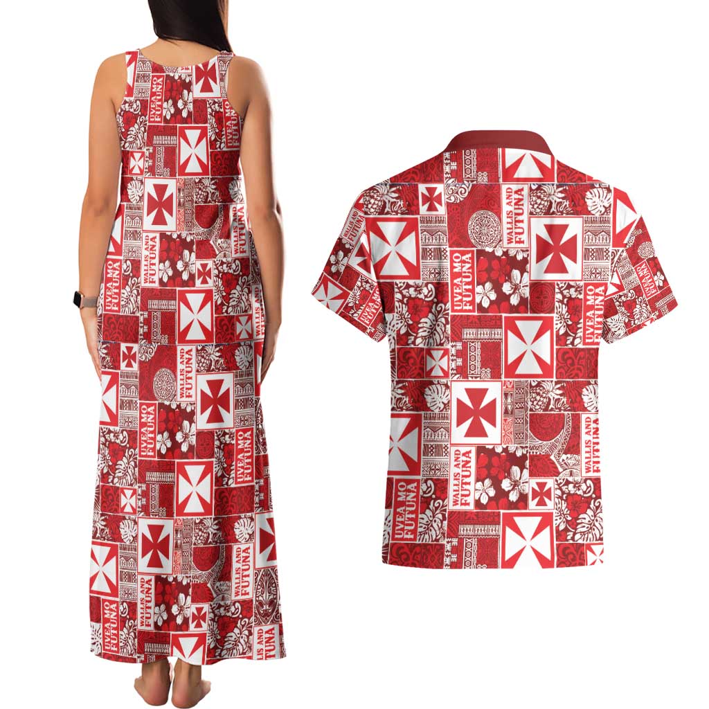 Wallis Et Futuna Kilisimasi Fiefia Couples Matching Tank Maxi Dress and Hawaiian Shirt Pacific Patchwork Xmas Vibes - Polynesian Pride