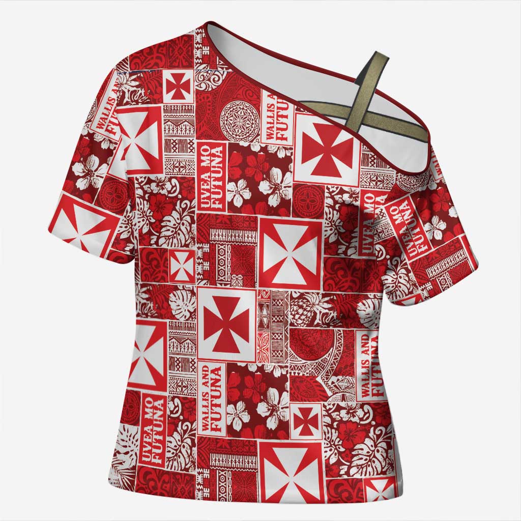 Wallis Et Futuna Kilisimasi Fiefia Cross Shoulder Shirt Pacific Patchwork Xmas Vibes LT9 Female Red - Polynesian Pride