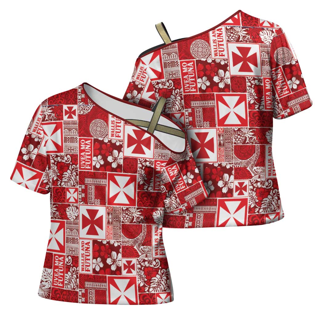 Wallis Et Futuna Kilisimasi Fiefia Cross Shoulder Shirt Pacific Patchwork Xmas Vibes LT9 - Polynesian Pride