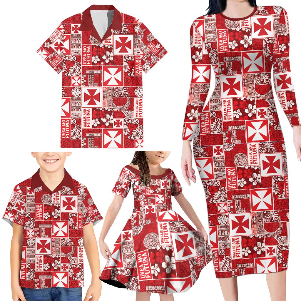 Wallis Et Futuna Kilisimasi Fiefia Family Matching Long Sleeve Bodycon Dress and Hawaiian Shirt Pacific Patchwork Xmas Vibes - Polynesian Pride