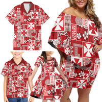 Wallis Et Futuna Kilisimasi Fiefia Family Matching Off Shoulder Short Dress and Hawaiian Shirt Pacific Patchwork Xmas Vibes - Polynesian Pride