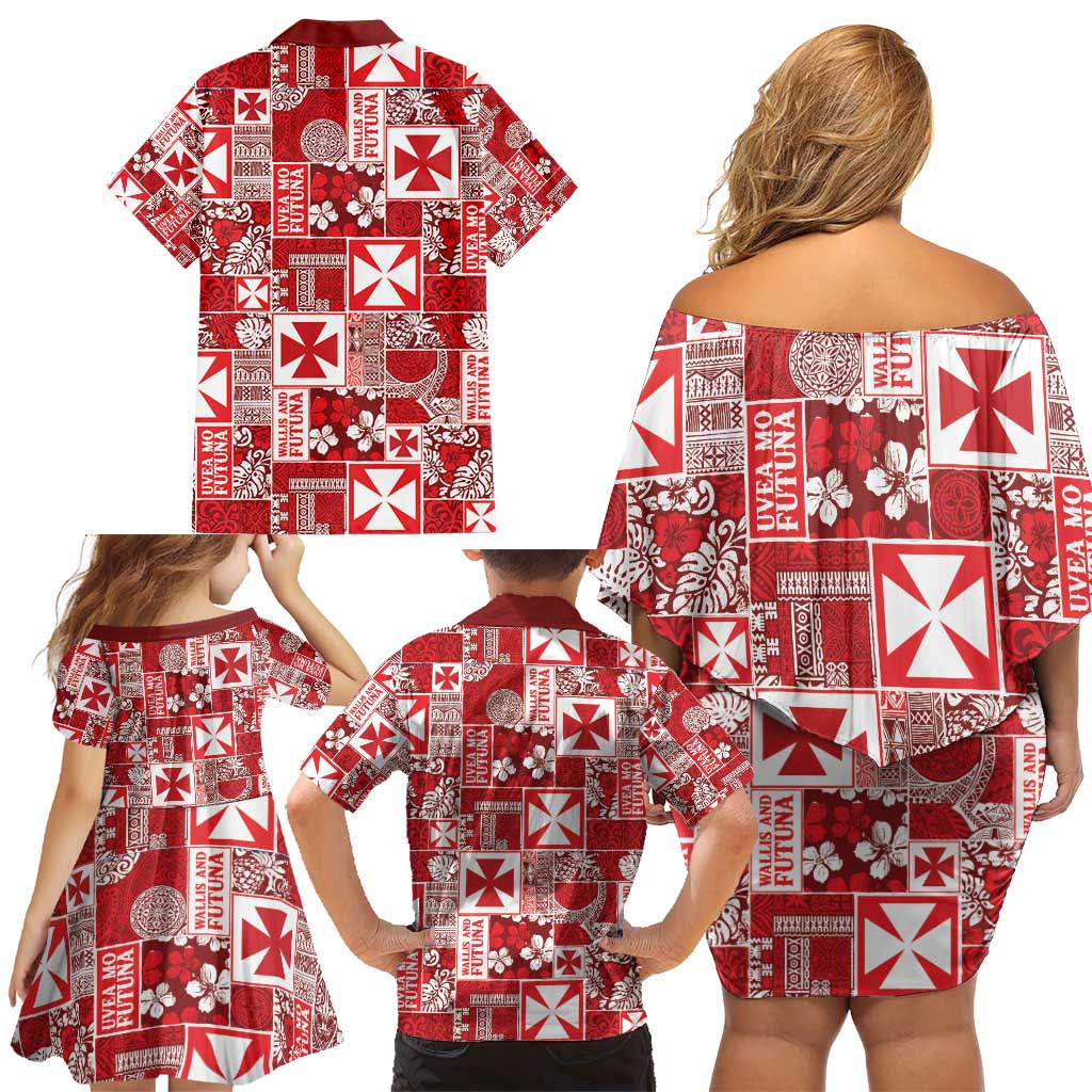 Wallis Et Futuna Kilisimasi Fiefia Family Matching Off Shoulder Short Dress and Hawaiian Shirt Pacific Patchwork Xmas Vibes - Polynesian Pride