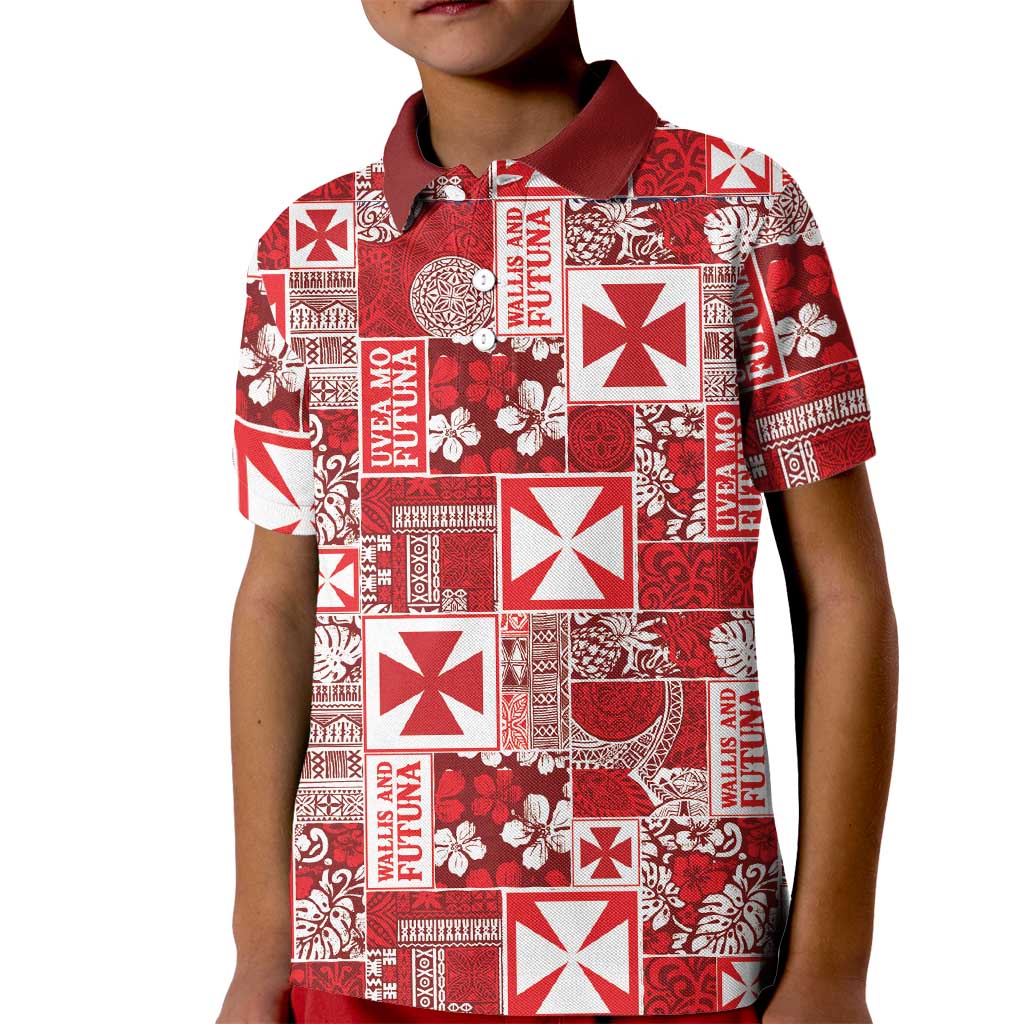 Wallis Et Futuna Kilisimasi Fiefia Kid Polo Shirt Pacific Patchwork Xmas Vibes LT9 Kid Red - Polynesian Pride