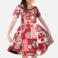Wallis Et Futuna Kilisimasi Fiefia Kid Short Sleeve Dress Pacific Patchwork Xmas Vibes LT9 KID Red - Polynesian Pride