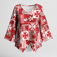 Wallis Et Futuna Kilisimasi Fiefia Kimono Sleeve Blouse Pacific Patchwork Xmas Vibes LT9 Female Red - Polynesian Pride