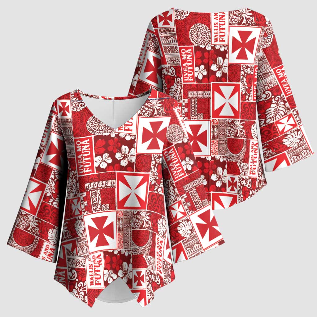 Wallis Et Futuna Kilisimasi Fiefia Kimono Sleeve Blouse Pacific Patchwork Xmas Vibes LT9 - Polynesian Pride