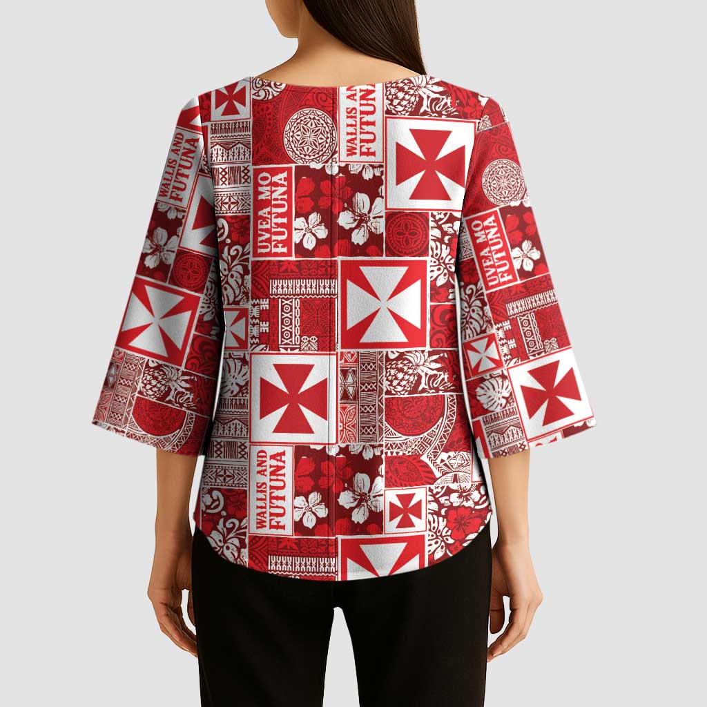 Wallis Et Futuna Kilisimasi Fiefia Kimono Sleeve Blouse Pacific Patchwork Xmas Vibes LT9 - Polynesian Pride