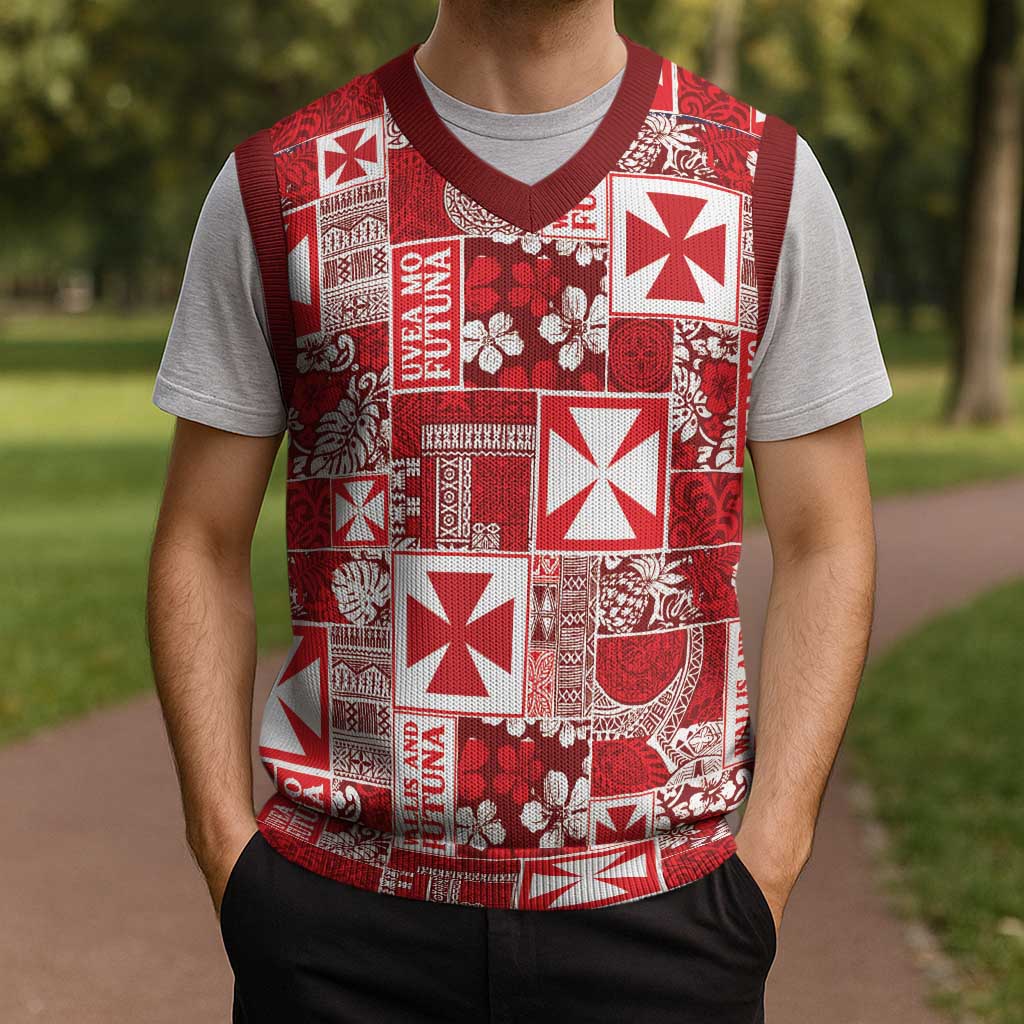 Wallis Et Futuna Kilisimasi Fiefia Christmas Knitted V-Neck Vest Pacific Patchwork Xmas Vibes - Polynesian Pride