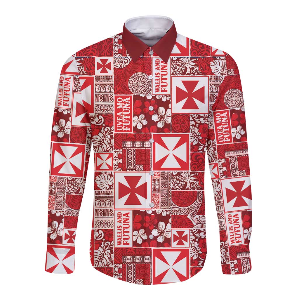 Wallis Et Futuna Kilisimasi Fiefia Long Sleeve Button Shirt Pacific Patchwork Xmas Vibes LT9 Unisex Red - Polynesian Pride