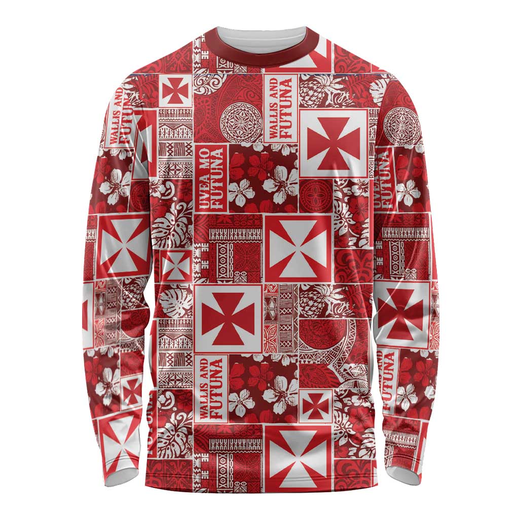 Wallis Et Futuna Kilisimasi Fiefia Long Sleeve Shirt Pacific Patchwork Xmas Vibes LT9 Unisex Red - Polynesian Pride