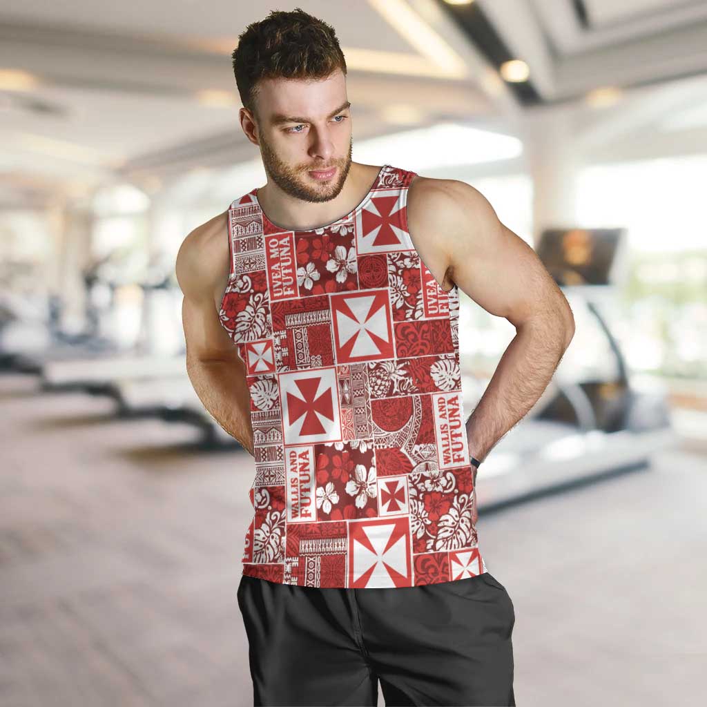 Wallis Et Futuna Kilisimasi Fiefia Men Tank Top Pacific Patchwork Xmas Vibes LT9 Red - Polynesian Pride